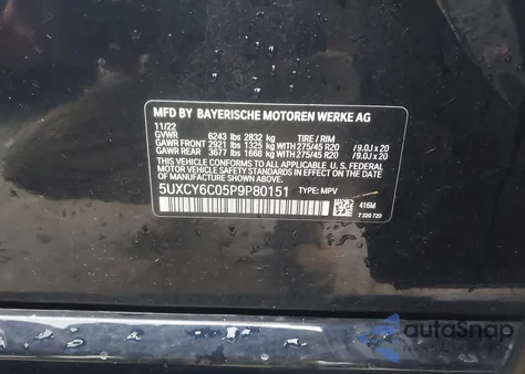 2023 BMW X6 xDrive40I from USA, damaged, VIN 5UXCY6C05P9P80151